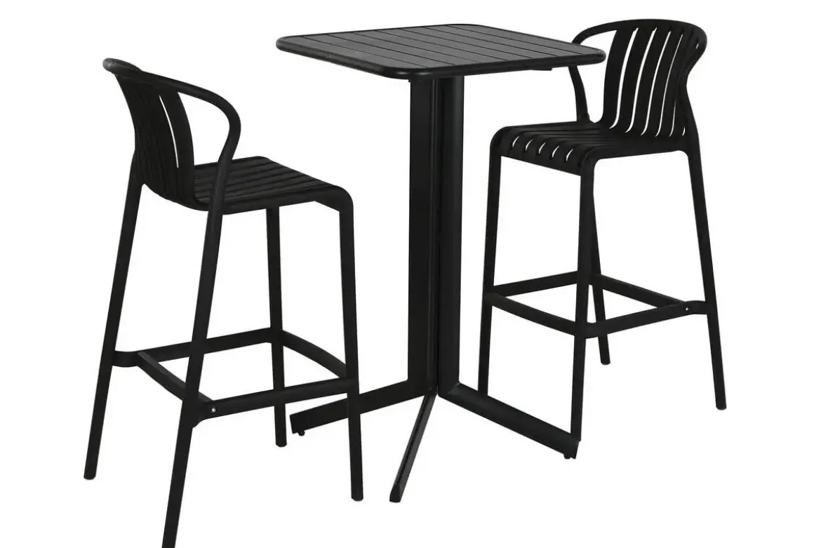 Mesa Bar Set con 2 Taburetes en Negro Estructura Metal MB-218235