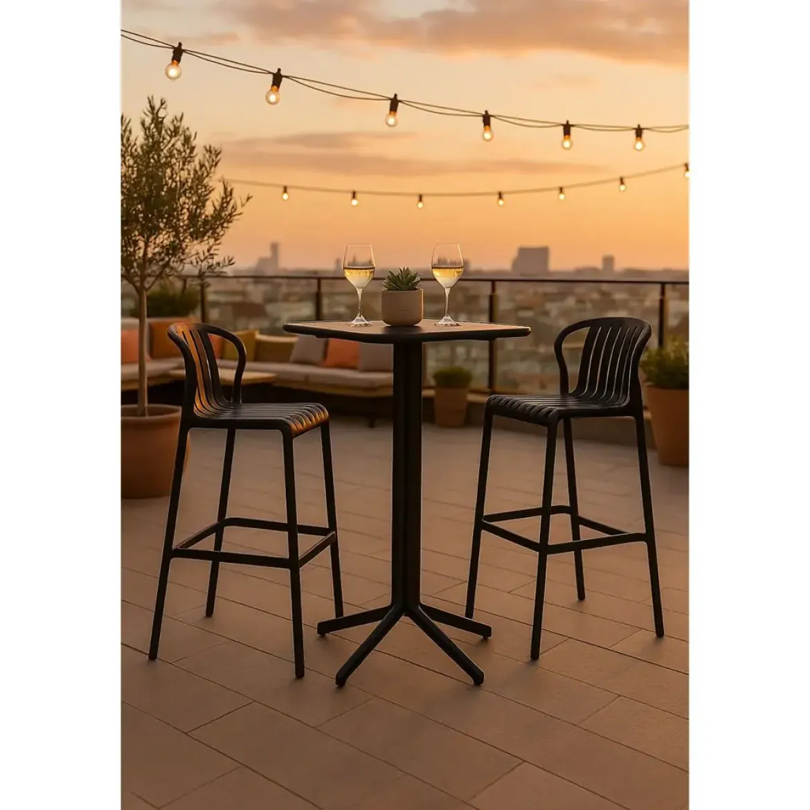 Mesa Bar Set con 2 Taburetes en Negro Estructura Metal MB-218235