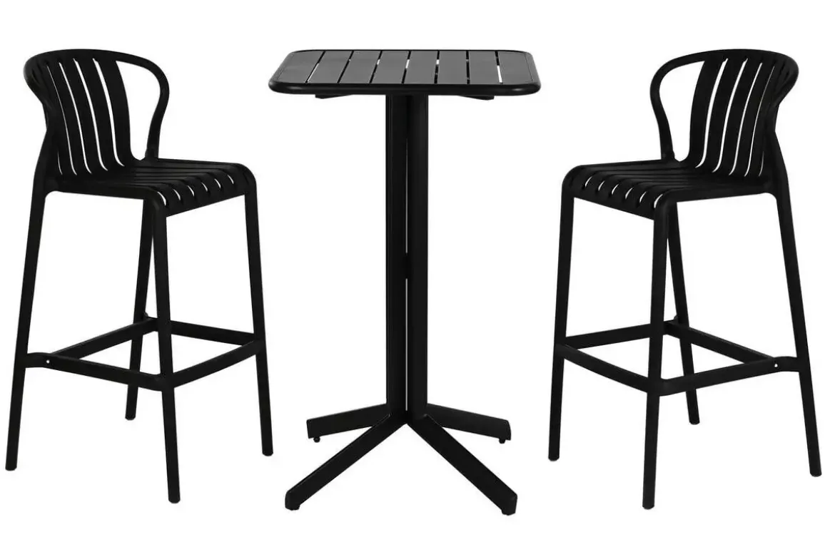 Mesa Bar Set con 2 Taburetes en Negro Estructura Metal MB-218235