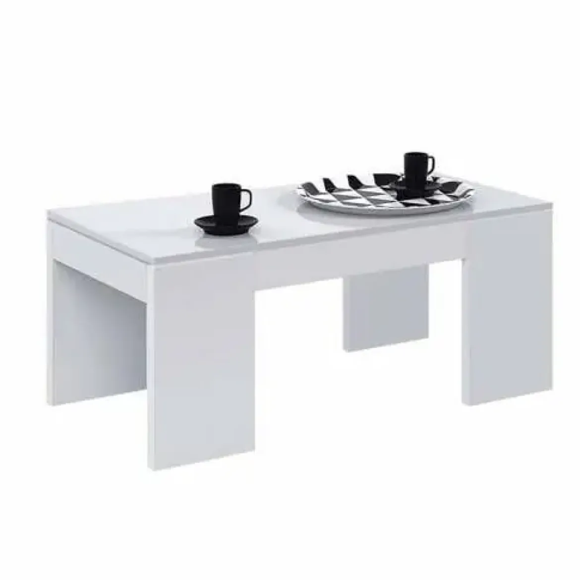 Mesa blanca de melamina con tapa elevable y almacenamiento 001637BO