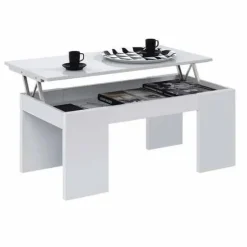 Mesa blanca de melamina con tapa elevable y almacenamiento 001637BO