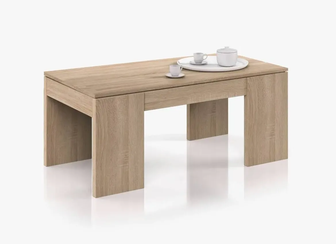 Mesa centro color roble canadian con tablero de melamina con tapa elevable 001637F