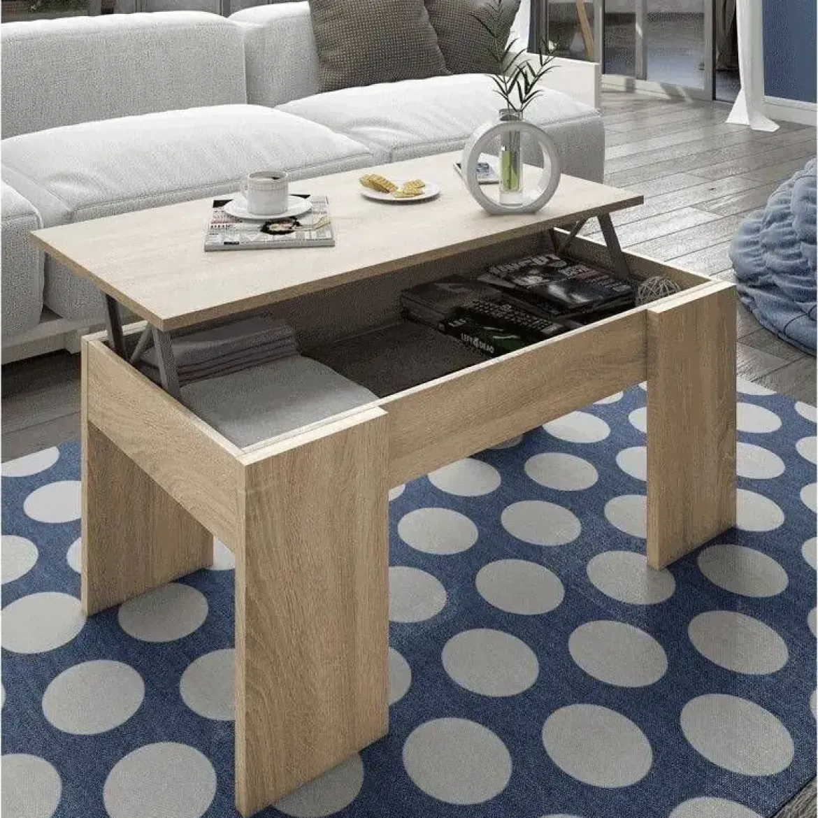 Mesa centro color roble canadian con tablero de melamina con tapa elevable 001637F