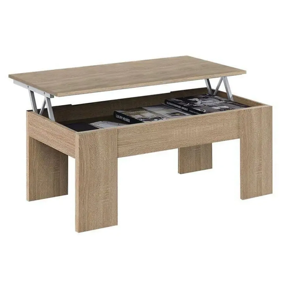 Mesa centro color roble canadian con tablero de melamina con tapa elevable 001637F