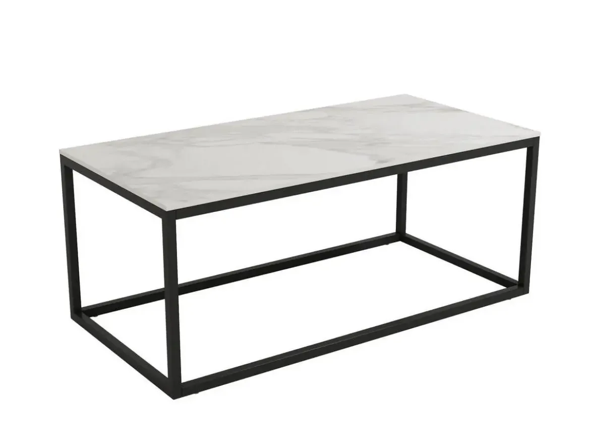 Mesa centro con estructura metálica negra y sobre porcelánico acabado piedra BALEAR
