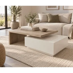 Mesa de Centro Adaptable con Cajón en Fresno Lavado 76-1023