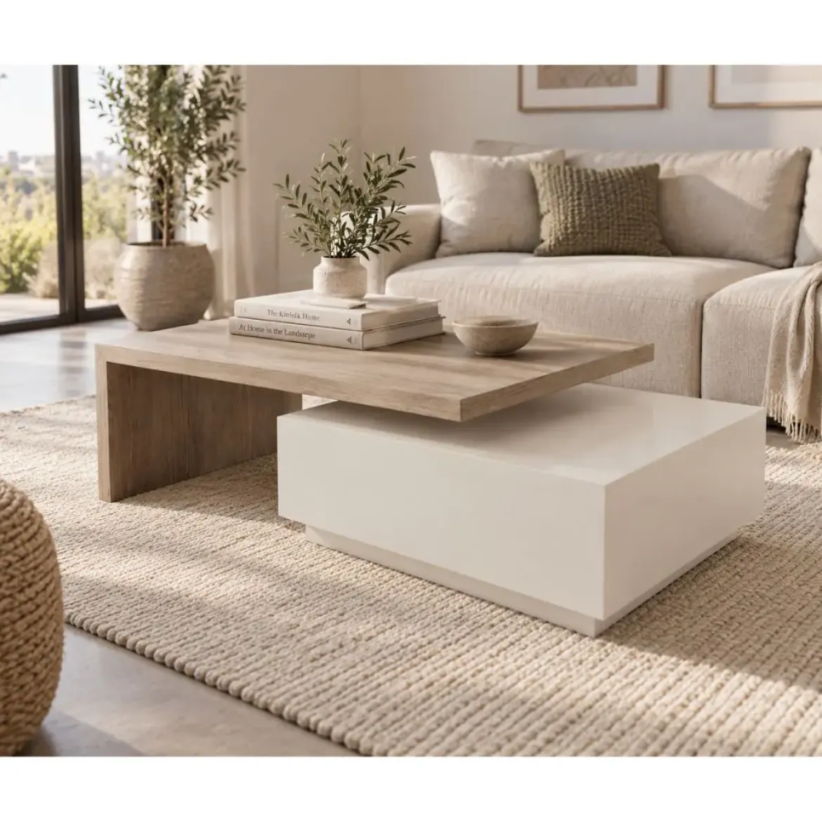 Mesa de Centro Adaptable con Cajón en Fresno Lavado 76-1023