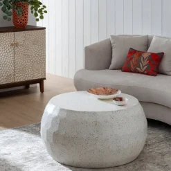 Mesa de Centro Beige en Cemento y Fibra de Vidrio 92 cm 613551