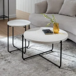 Mesa de Centro Beige y Negra en Magnesio con Patas de Hierro 68 cm 613558