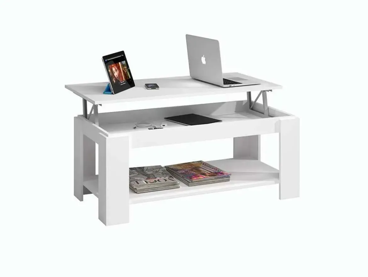 Mesa de centro blanca y brillante con tapa elevable y almacenamiento 001639A