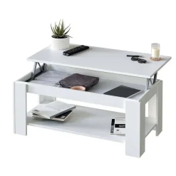 Mesa de centro blanca y brillante con tapa elevable y almacenamiento 001639A