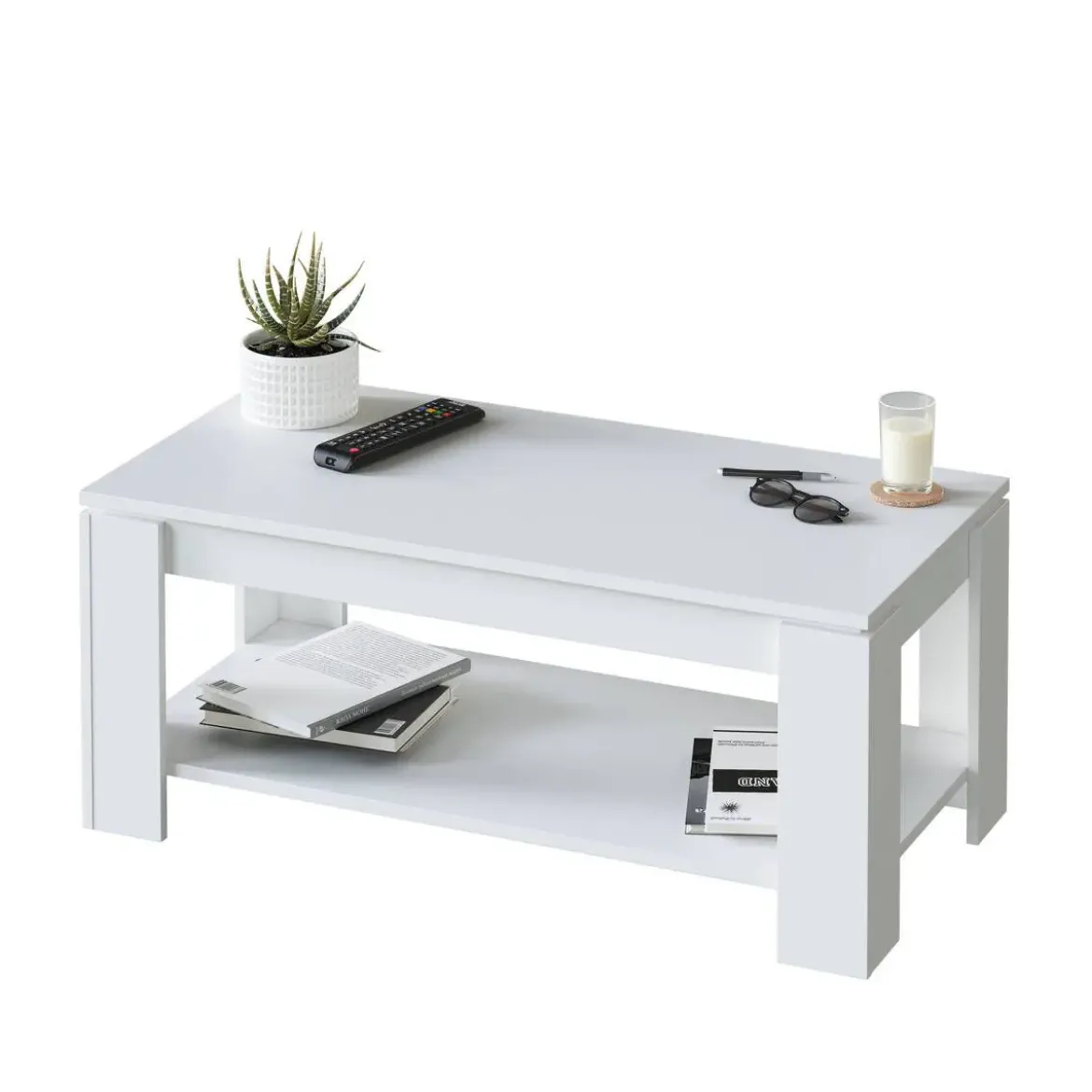 Mesa de centro blanca y brillante con tapa elevable y almacenamiento 001639A