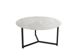 Mesa de centro 80 cm con estructura metálica negra y sobre porcelánico acabado piedra BALEAR