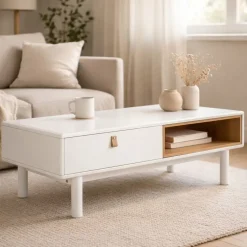 Mesa de Centro con Cajones y Huecos en MDF Blanco MB-211740