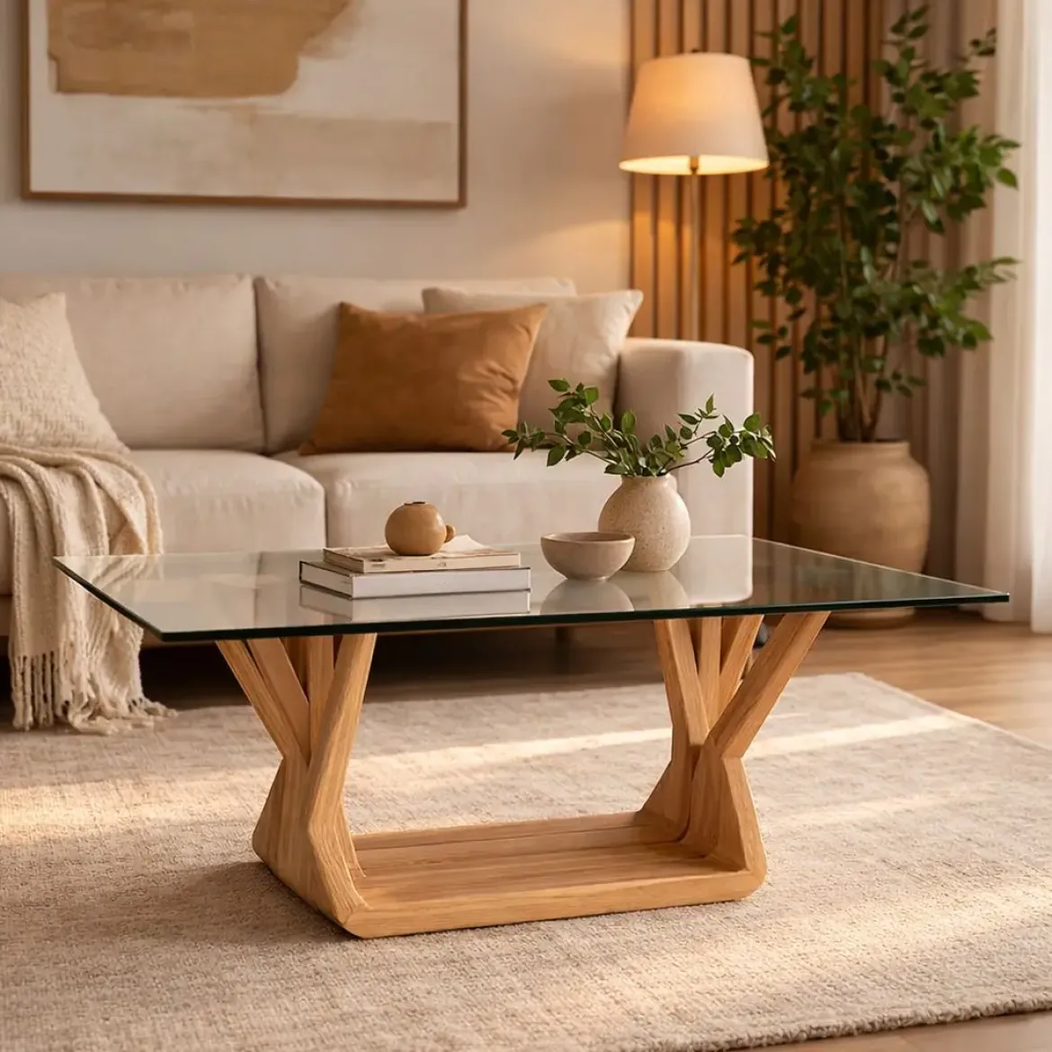 Mesa de Centro Cristal y Madera Nogal 130x70 MB-200105