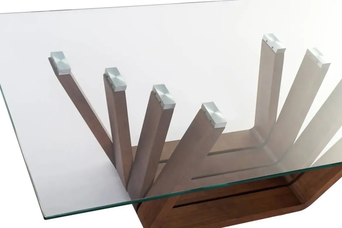 Mesa de Centro Cristal y Madera Nogal 130 cm MB-204498