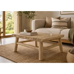 Mesa de Centro Cuadrada de Madera de Teca Natural MB-208050