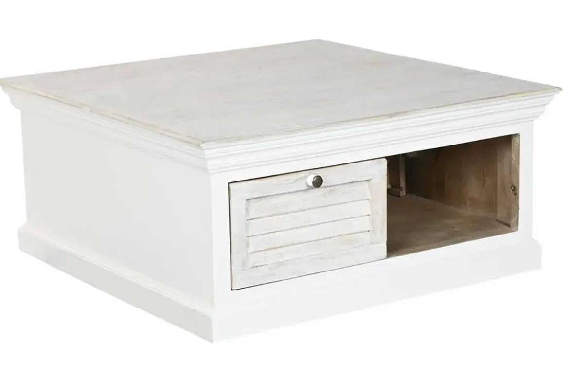 Mesa de Centro Cuadrada en Madera de Mango Blanco MB-219425