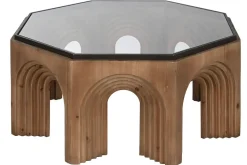 Mesa de Centro de Abeto con Cristal y Patas en Arco MB-212220