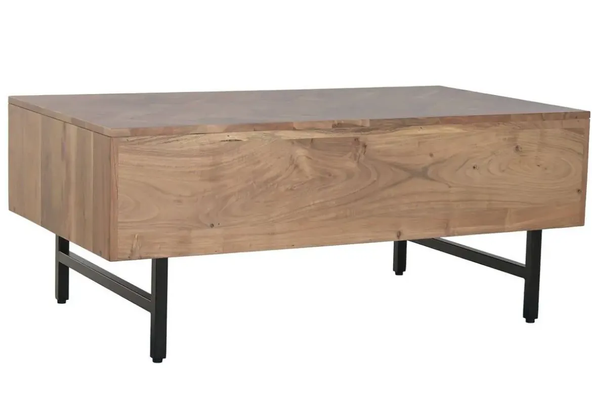 Mesa de Centro de Acacia con Cajones y Patas de Metal MB-222422
