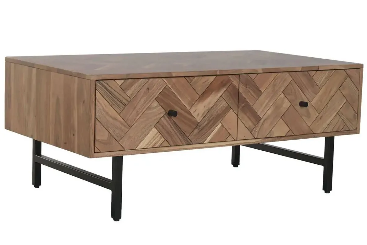 Mesa de Centro de Acacia con Cajones y Patas de Metal MB-222422