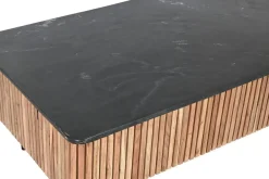 Mesa de Centro de Acacia con Mármol Negro y Patas Metálicas MB-207418