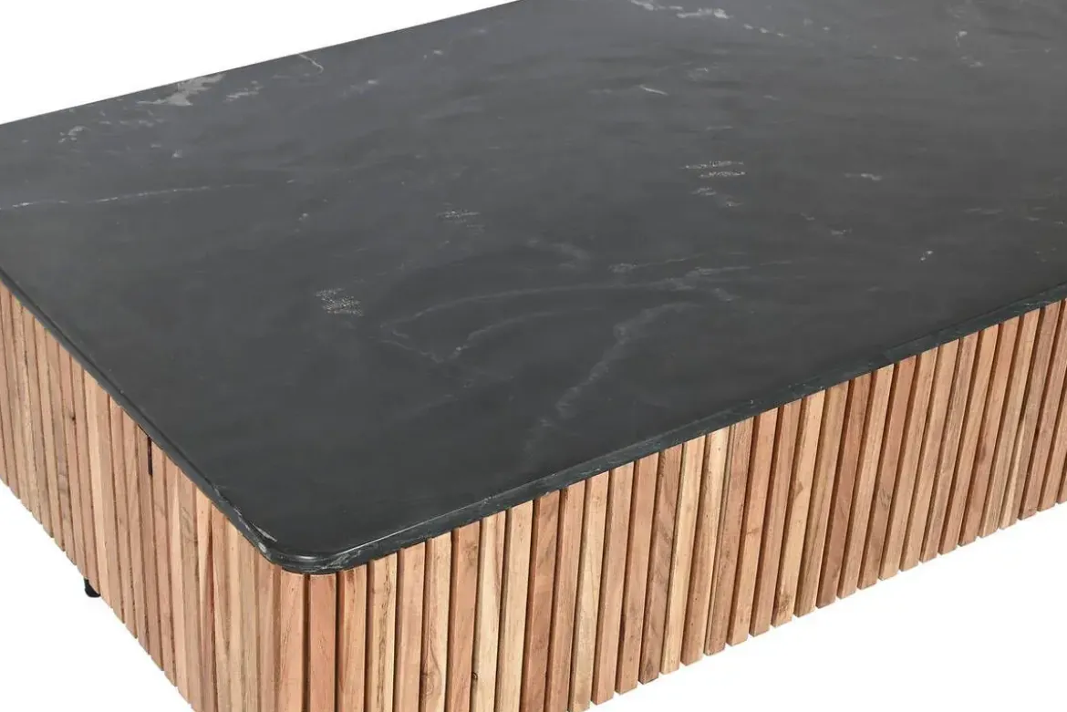 Mesa de Centro de Acacia con Mármol Negro y Patas Metálicas MB-207418