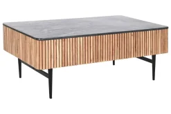 Mesa de Centro de Acacia con Mármol Negro y Patas Metálicas MB-207418