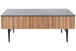 Mesa de Centro de Acacia con Mármol Negro y Patas Metálicas MB-207418