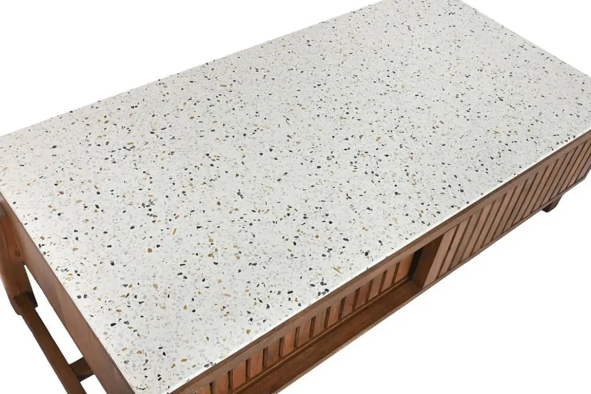 Mesa de Centro de Acacia con Terrazo y Puertas Correderas MB-219028