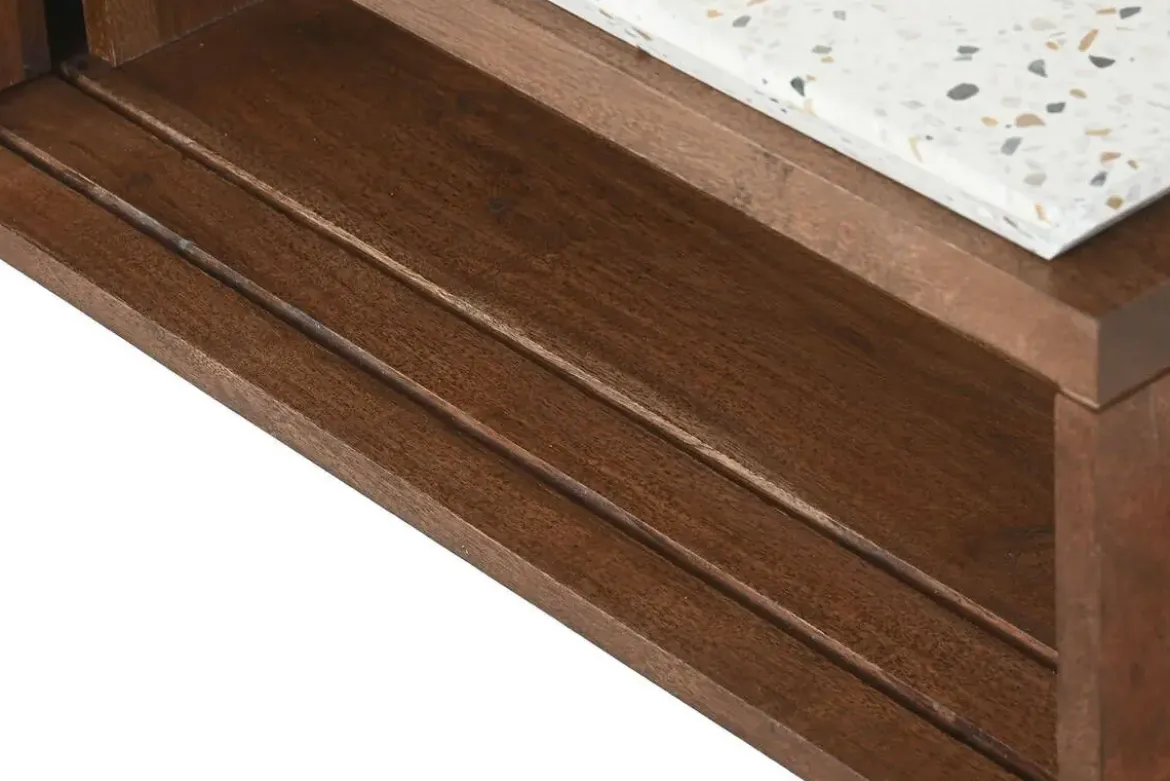 Mesa de Centro de Acacia con Terrazo y Puertas Correderas MB-219028