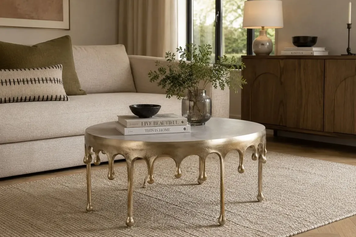 Mesa de Centro de Aluminio en color Antique Gold MB-208497