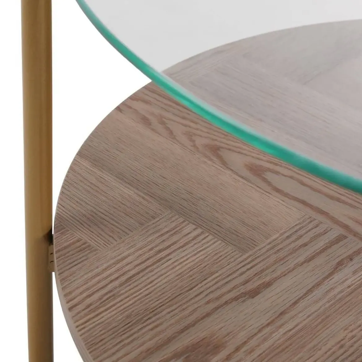 Mesa de Centro de Cristal y Madera con Metal Dorado NIXO 22710040