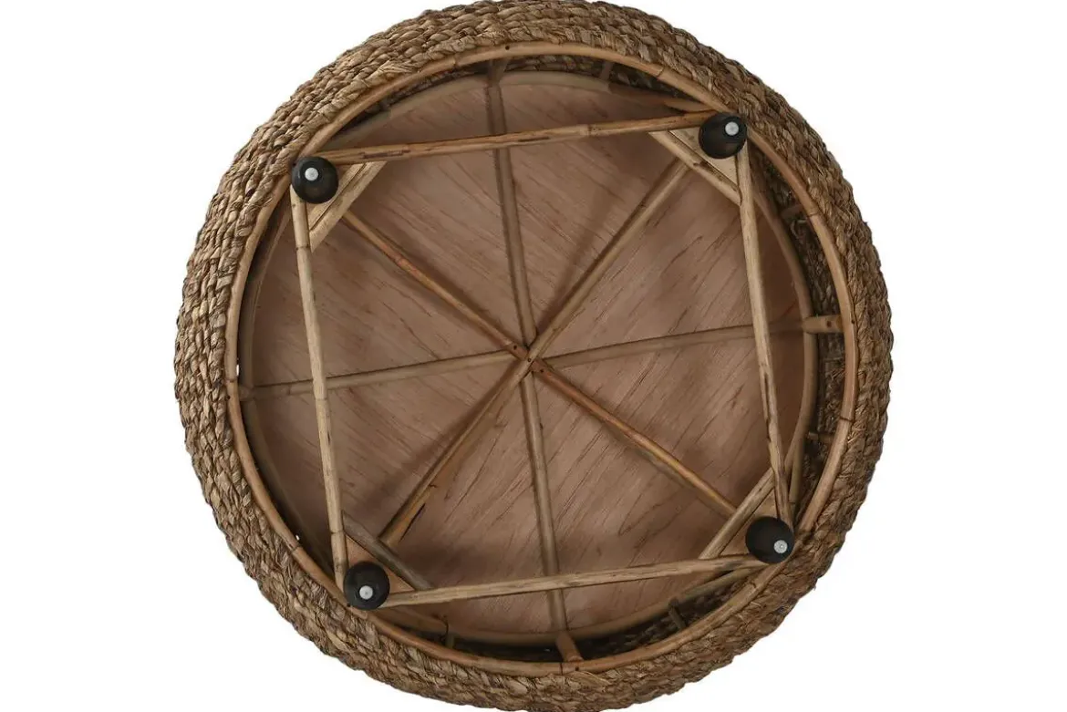 Mesa de Centro de Fibra Natural con Patas de Madera MB-217106
