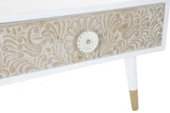 Mesa de Centro de Madera de Abeto con Diseño Mandala y 2 Cajones MB-181214