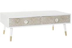 Mesa de Centro de Madera de Abeto con Diseño Mandala y 2 Cajones MB-181214