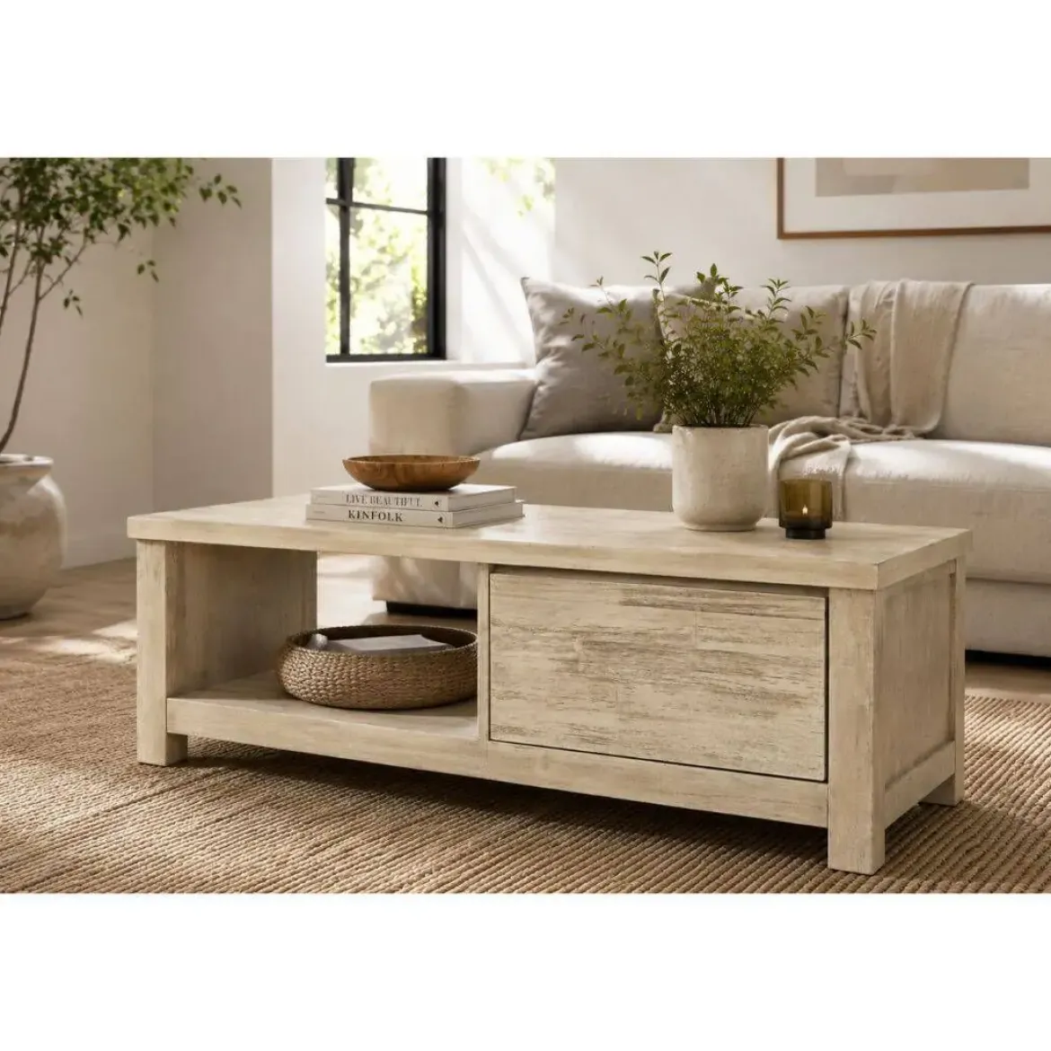 Mesa de Centro de Madera de Acacia con Cajón Natural MB-209027
