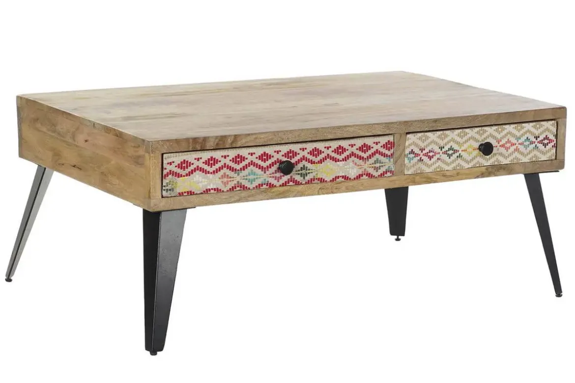 Mesa de Centro de Madera de Mango con Cajones y Patas de Metal MB-190903