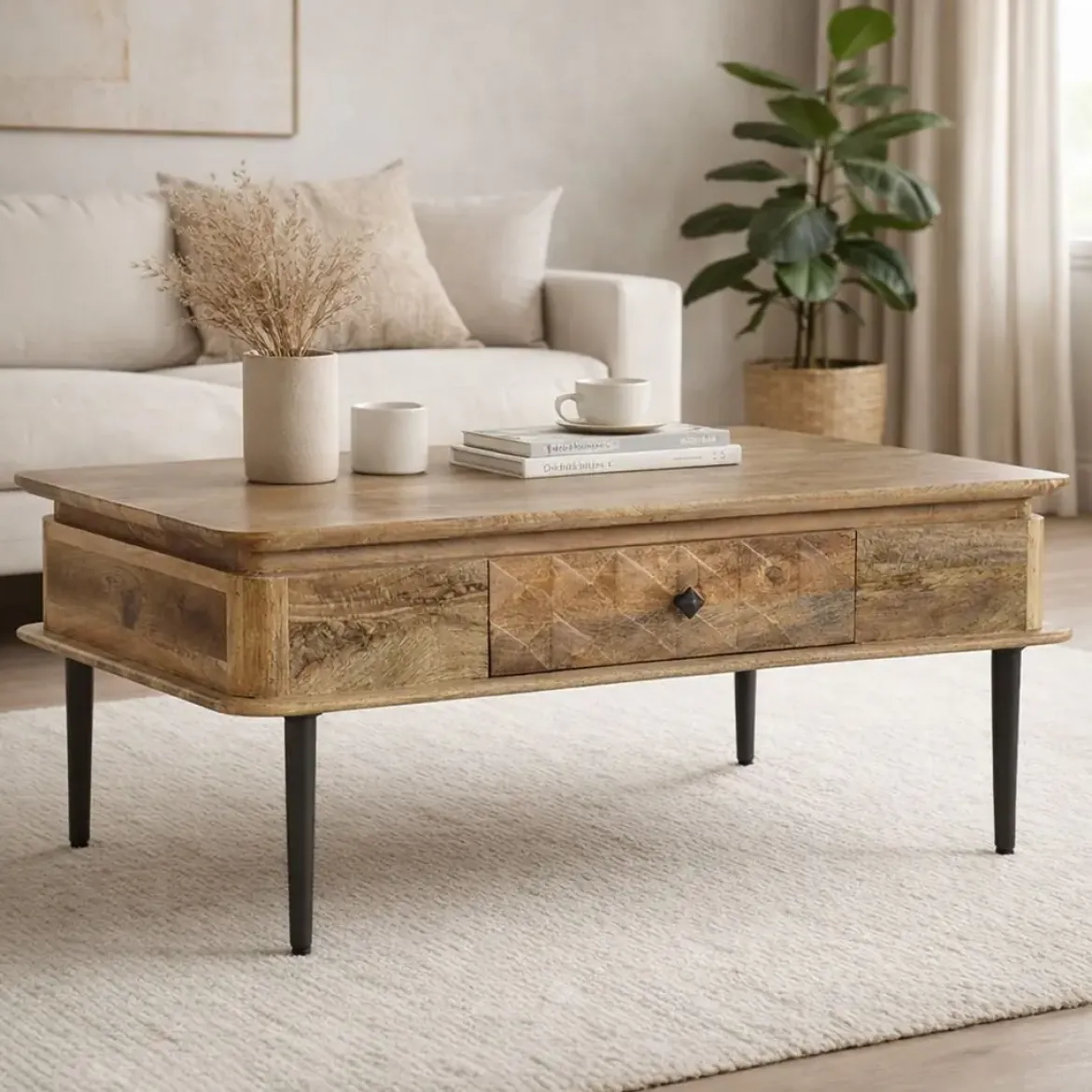 Mesa de Centro de Madera de Mango con Cajón MB-206310