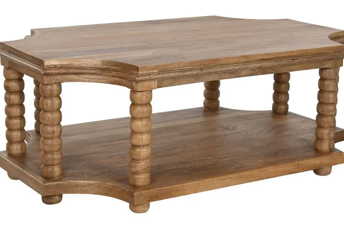 Mesa de Centro de Madera de Mango Torneada Natural MB-213711