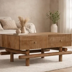 Mesa de Centro de Madera de Mango Natural con Cajones MB-215098