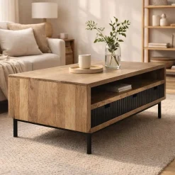 Mesa de Centro de Madera de Mango con 3 Cajones MB-194551