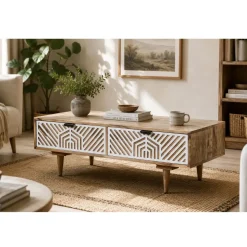 Mesa de Centro de Madera de Mango con 2 Cajones MB-212183