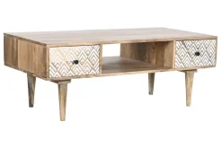 Mesa de Centro de Madera de Mango Natural con 2 Cajones MB-206554