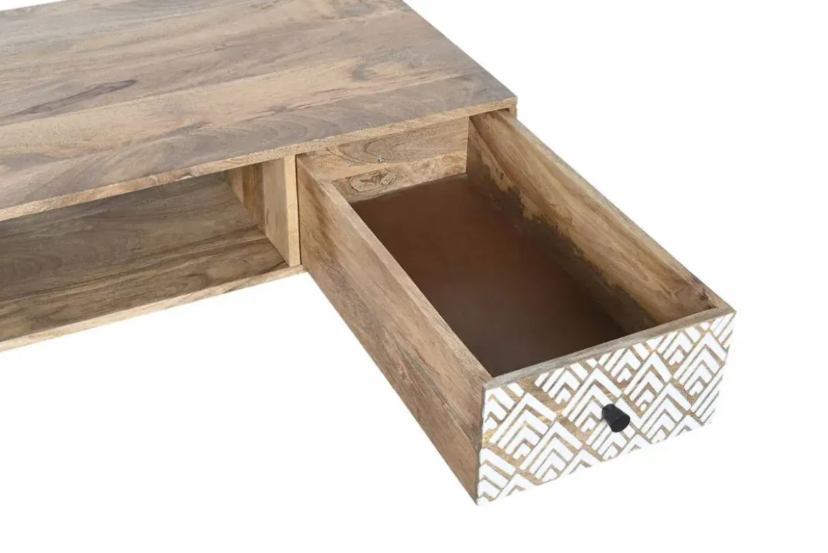 Mesa de Centro de Madera de Mango Natural con 2 Cajones MB-206554