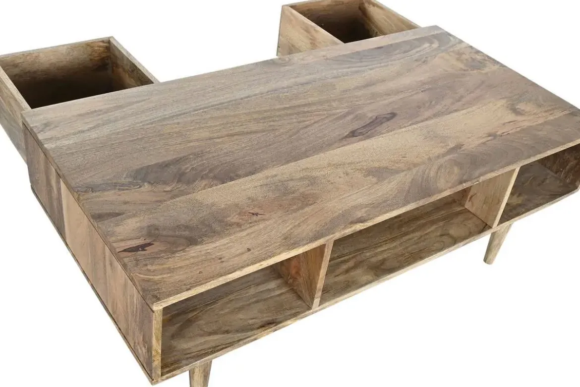 Mesa de Centro de Madera de Mango Natural con 2 Cajones MB-206554
