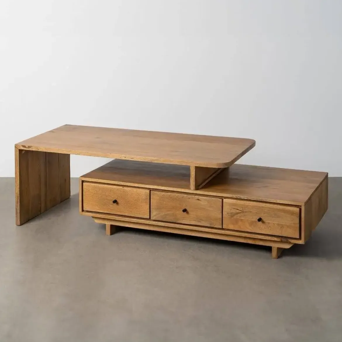 Mesa de Centro de Madera de Mango Natural con Cajones 615301