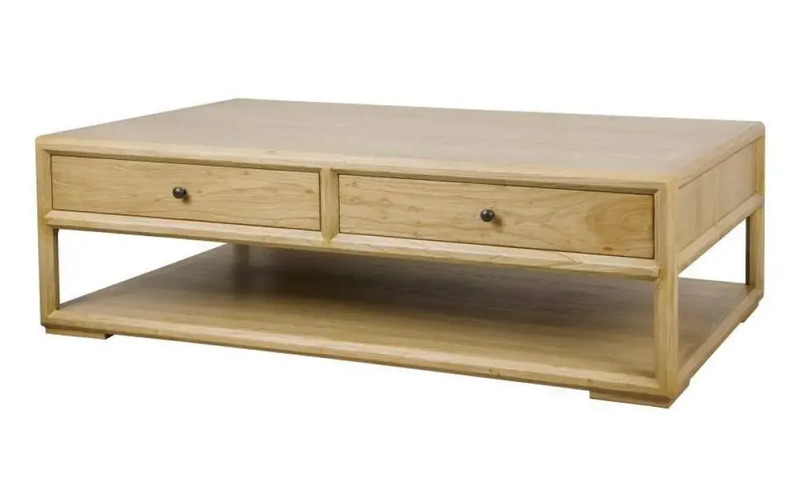 Mesa de Centro de Madera de Olmo con 2 Cajones MB-228433