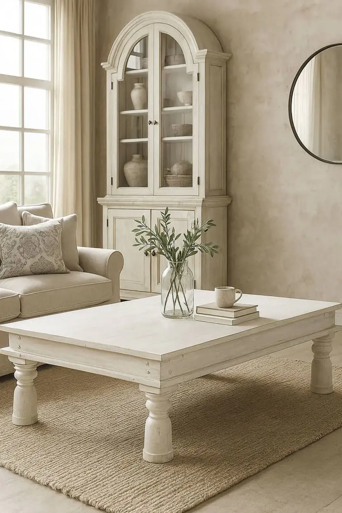 Mesa de Centro de Madera en Decapé Blanco 170 cm MB-224034