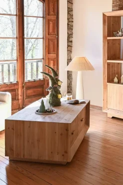 Mesa de Centro de Madera Natural con 2 Cajones MB-213018